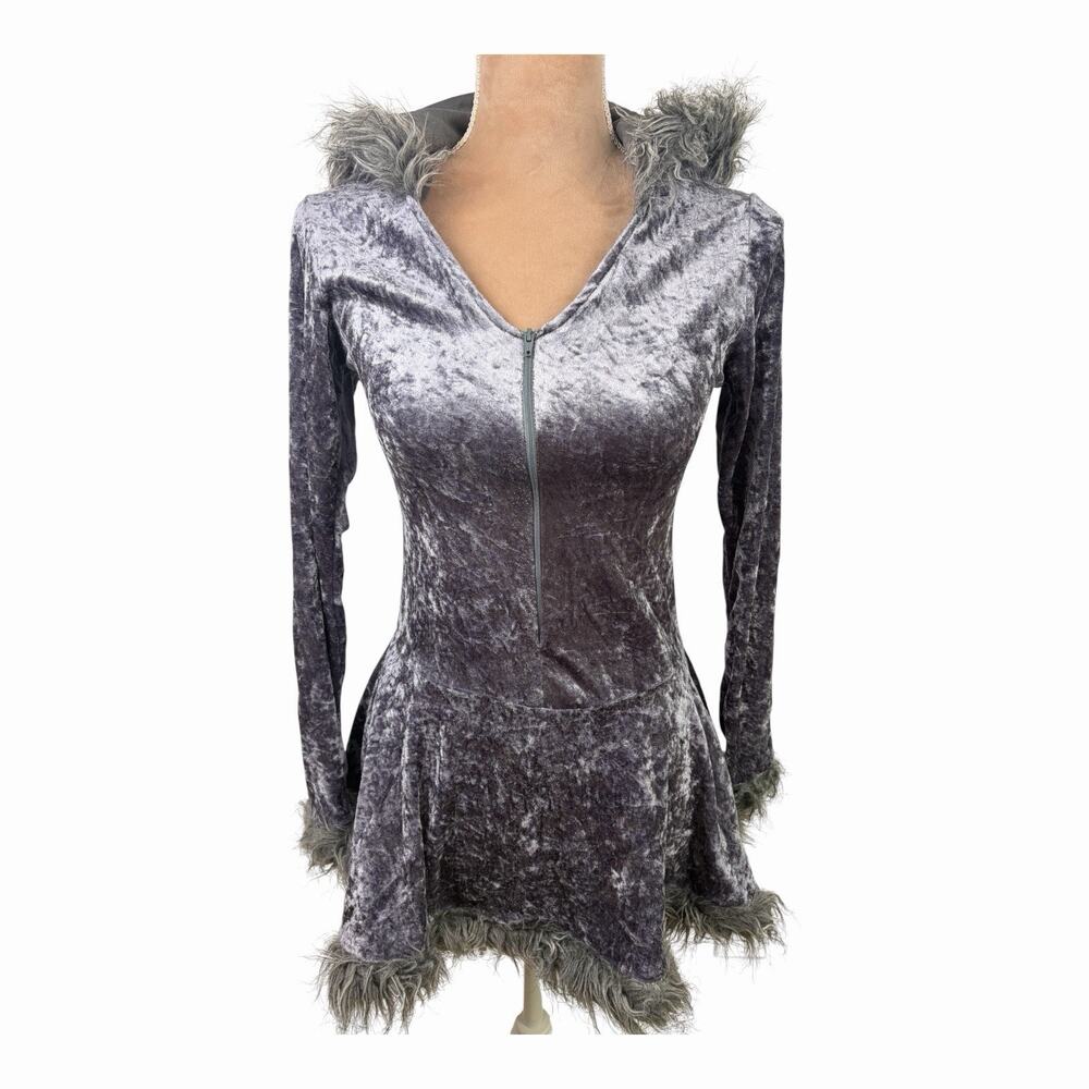 Dreamgirl Big Bad Sexy Wolf Costume Velvet Faux Fur Hooded Dress Small
